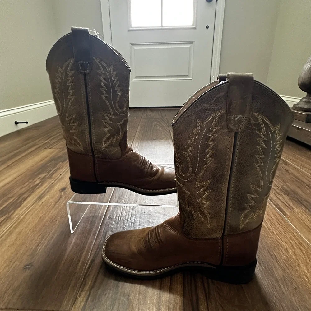 Kids Brown Leather Square Toe Western Cowboy Boots BBSC1877 Size 4.0 D